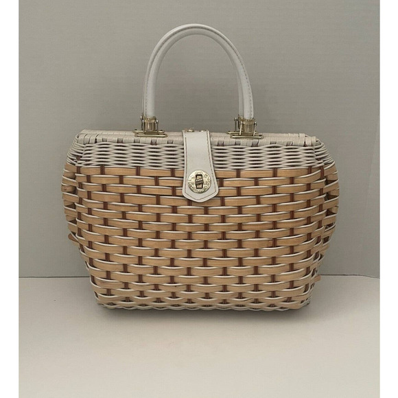 John Wind Vintage Woven Wicker Retro 70's Style Hand Bag Purse - Picture 2 of 11